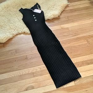 Missguided Black Ribbed Maxi Dress